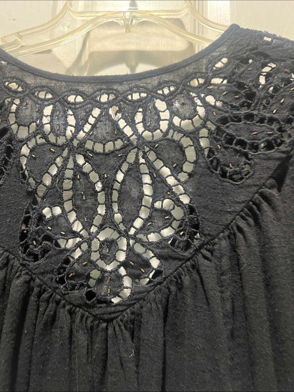 Free People Black Crochet Yoke Long Sleeve Tunic